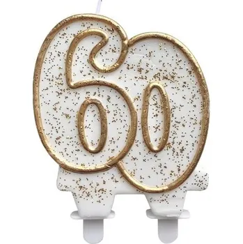 Dortová svíčka Svíčka číslo 60 zlatý obrys s glitry 8 cm