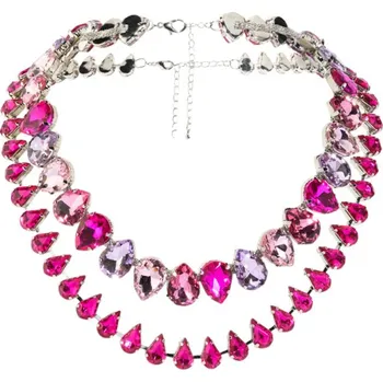 Souprava šperků B-TOP Krystalový dvouvrstvý choker náhrdelník - růžový