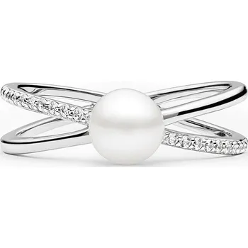 Prsten Stříbrný prsten Eternity s pravou přírodní bílou perlou a Brilliance Zirconia obvod 62 mm