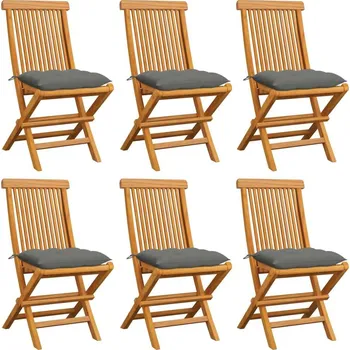 vidaXL Zahradní židle s mi poduškami 6 ks masivní teak [3065605] Barva: Šedá