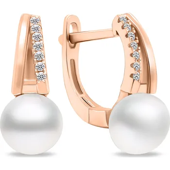 Náušnice Brilio Silver Jedinečné bronzové náušnice s perlami a zirkony EA675R + 2 měsíce na vrácení zboží