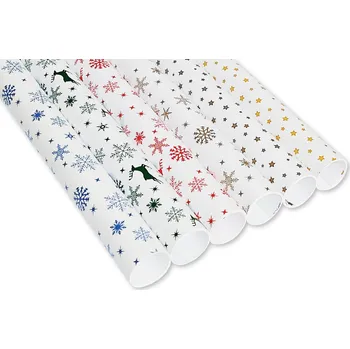 Papír Vánoční balící papír bílý LWC, š. 70cm/2m, mix vzorů