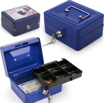 Příruční pokladna Kovová uzamykatelná pokladnička 15 x 12 x 7,8 cm modrá