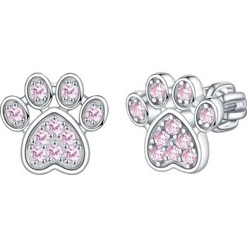 Náušnice Olivie Stříbrné náušnice na šroubek TLAPKA PINK 8093 Ag 925; ≤2,1 g.