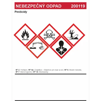 Značení Nebezpečný odpad 200119 - Pesticidy Samolepka PVC A7 (105 x 74 mm)
