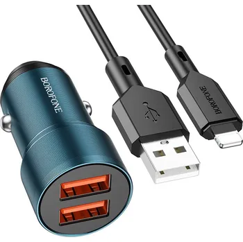 Nabíječka do auta Borofone BZ19 vč. Lightning kabelu Dual 12W modrá