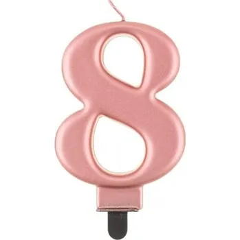 Dortová svíčka Svíčka číslice 8 metalická Rose Gold 8 cm