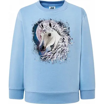 Chlapecká mikina detska_klasicka_levna_mikina_hlava-jednorozce Barva: Sky blue - nebesky modrá, Dětská bavlněná trička JHK: XL