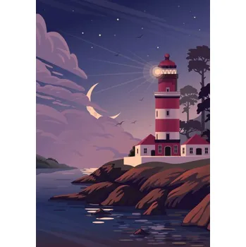 Plakát Plakát, Obraz - Lighthouse - vector landscape. Sea landscape, mspoint