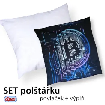Polštář Apex® produktová řada 3D 3D povláček na polštářek Apex - Bitcoin - Polštářek s výplní (100% pes kuličkové duté vlákno)