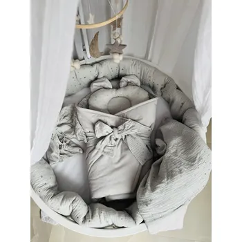 Hnízdečko pro miminko MIMOUŠEK 5-dílný set do kulaté postýlky šedý ledovec hvězdičky