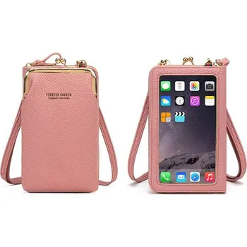 Kabelka Kabelka s dotykovým obalem na telefon - Tmavě růžová