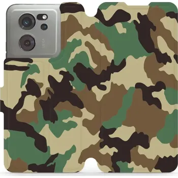 Pouzdro na mobilní telefon Flipové pouzdro Mobiwear - Xiaomi 13T / 13T Pro - V111P Maskáče (Knížkové flip pouzdro, obal, kryt na mobil Xiaomi 13T / 13T Pro - V111P Maskáče, materiál Umělá kůže + TPU - ochrana 360°, stojánek, silikonová vanička, magnetické zavírání)