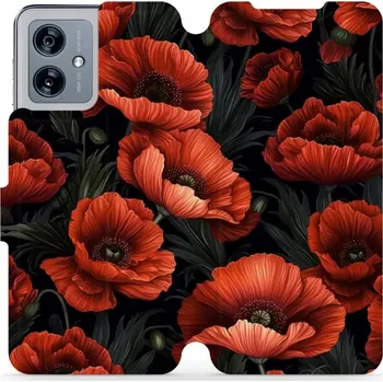 Telefonní příslušenství Flipové pouzdro Mobiwear - Motorola Moto G54 5G / Moto G54 5G Power Edition - VP45S Temné červené květy (Knížkové flip pouzdro, obal, kryt na mobil Motorola Moto G54 5G / Moto G54 5G Power Edition - VP45S Temné červené květy, materiál Umělá kůže + TPU -)