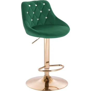 Barová židle Kvam Diamonds velur na zlatém talíři - lahvově zelená
