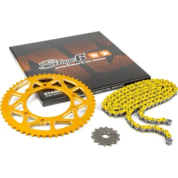 Řetězová sada 13x53 - 420 Stage6 alu CNC žlutá Derbi DRD Pro