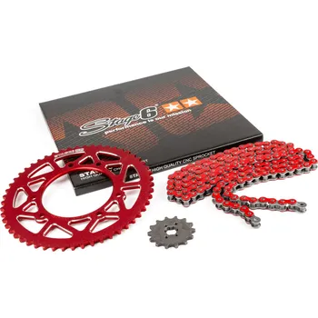 Řetězová sada 13x53 - 420 Stage6 alu CNC červená Derbi Senda X-treme