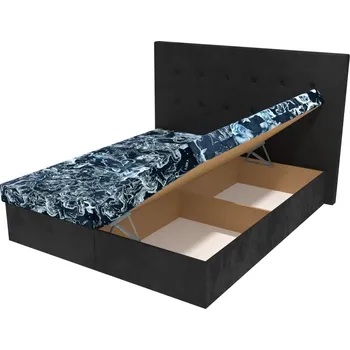 Postel Manželská postel Zodiac s čelem s knoflíky a úložným prostorem - 160 x 200 cm, Bez navýšení, Molitanová 12 cm