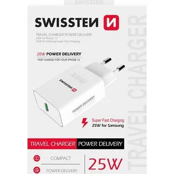 SWISSTEN SÍŤOVÝ ADAPTÉR 25W PRO IPHONE A SAMSUNG BÍLÝ