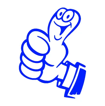 Samolepicí dekorace na vozidlo Palec nahoru 001 levá s úsměvem (19 - modrá dynamic) SAMOLEPKA NA AUTO, NÁLEPKA, FÓLIE, POLEP, TUNING, VLASTNÍ TEXT, TISK, AUTOSAMOLEPKY.cz, POLEPY, OBRÁZEK, LOGO, 3D STICKERS