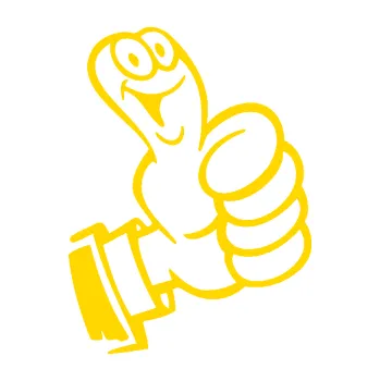 Samolepicí dekorace na vozidlo Palec nahoru 001 pravá s úsměvem (13 - jasně žlutá) SAMOLEPKA NA AUTO, NÁLEPKA, FÓLIE, POLEP, TUNING, VLASTNÍ TEXT, TISK, AUTOSAMOLEPKY.cz, POLEPY, OBRÁZEK, LOGO, 3D STICKERS