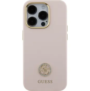 Pouzdro na mobilní telefon Guess Liquid Silicone 4G Strass Metal Logo kryt pro iPhone 15 Pro Max Barva: Růžová