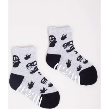 Chlapecké oblečení ABS ponožky capáčky YO SKA0020 PROTISKLUZOVÉ šedé s dinosaury velikosti ponožek: 14-15 ( EUR vel. 20-22)