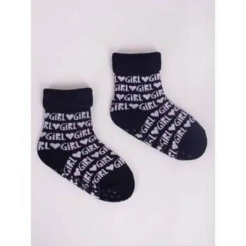 ABS ponožky capáčky YO SKF-0005G protiskluzové černé s nápisy girl velikosti ponožek: 15-17 (EUR vel. 23-26)