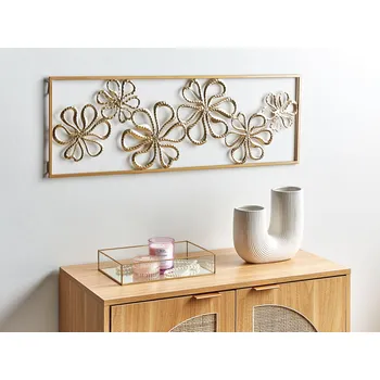 Nástěnná dekorace zlaté železo 90 x 31 cm ručně vyrobená s motivem květin moderní industriální bytové doplňky Beliani