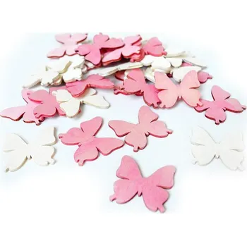 Motýl dřevo, bílorůžový, 4 cm, set 36 ks