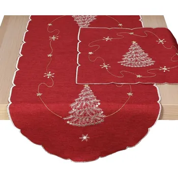 ubrus DekorTextil Ubrus Vánoční - Bílo zlatý stromeček - červený ROZMĚR: 120 x 140 cm