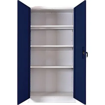 Policová skříň Kovová spisová skříň Manutan Expert, 185 x 90 x 40 cm, šedá/modrá + Prodloužená záruka na 10 let