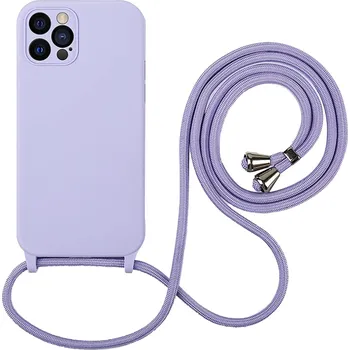 Pouzdro na mobilní telefon Silikonový kryt se šňůrkou a ochranou fotoaparátu pro iPhone 14 Plus Barva: Levandulová