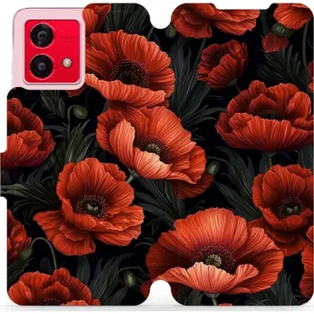 Pouzdro na mobilní telefon Flipové pouzdro Mobiwear - Motorola Moto G84 5G - VP45S Temné červené květy (Knížkové flip pouzdro, obal, kryt na mobil Motorola Moto G84 5G - VP45S Temné červené květy, materiál Umělá kůže + TPU - ochrana 360°, stojánek, silikonová vanička, magnetické)