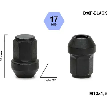 Matice na kolo Kolová matice M12x1,5 kužel, zavřená, klíč 17, D6/S BLK D90-BLACK, výška 34mm černá