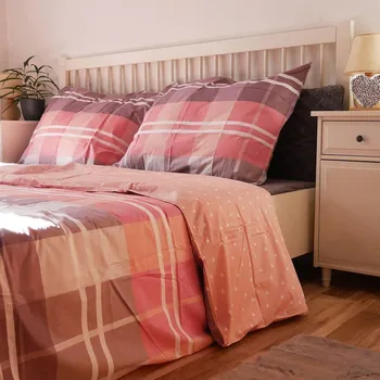 Povlečení Bavlněné povlečení - kostkované fialové 140 x 200, 70 x 90 cm zip