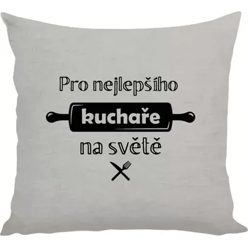 Polštář Polštář lněný 40x40 cm Pro nejlepšího kuchaře na světe