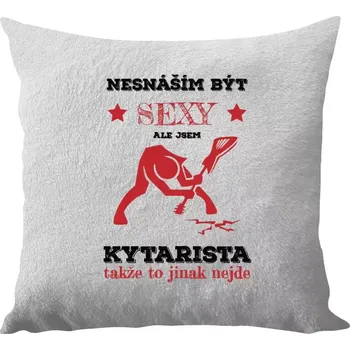 Polštář Polštář bílý 40x40 cm - dlouhý chlup Nesnáším být sexy, ale jsem kytarista