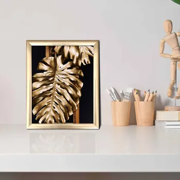 Obraz ASIR Obraz na MDF s rámem ZLATÉ LISTY NA ČERNÉ 23,5 x 28,5 cm