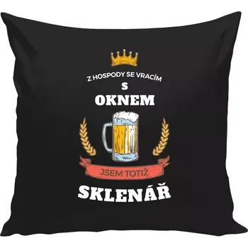 Polštář Polštář černý 40x40 cm Z hospody se vracím - Sklenář