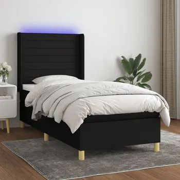 Postel vidaXL Box spring postel s matrací a LED 100x200 cm textil [3138934] Barva: Černá