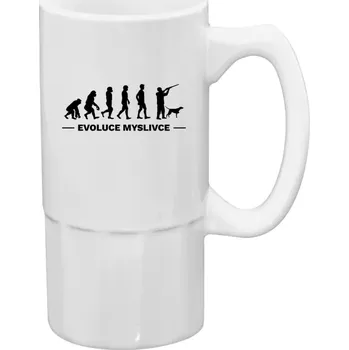 Sklenice Půllitr bílý vysoký Evoluce - myslivec