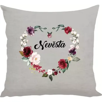 Polštář Polštář lněný 40x40 cm Nevěsta - květinové srdce