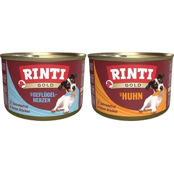 Krmivo pro psa Rinti Gold Mix směs z drůbežích srdcí a kuřecích kousků, 24 × 185 g