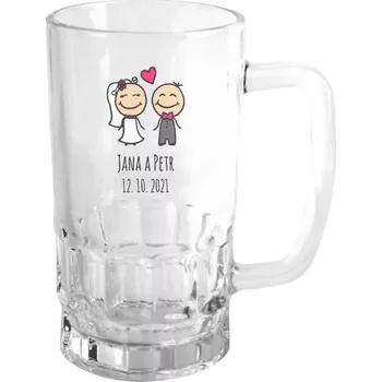 Sklenice Půllitr na svatbu nebo rozlučku - Panáčci se jmény - čirý
