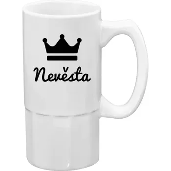 Sklenice Půllitr bílý vysoký Nevěsta - korunka