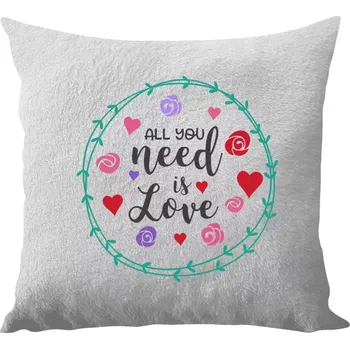 Polštář Polštář bílý 40x40 cm - dlouhý chlup All you need is love