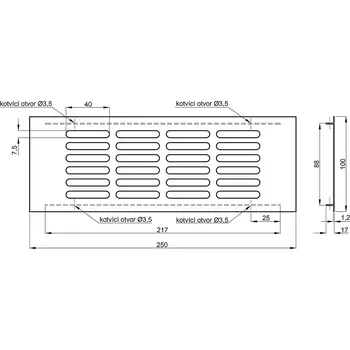 Nábytkové kování Větrací mřížka 100mm imitace nerez Výška: 100mm, Délka: 250mm