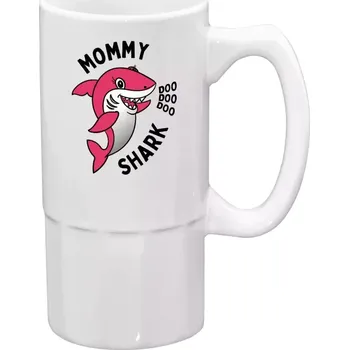 Sklenice Půllitr bílý vysoký Mommy Shark