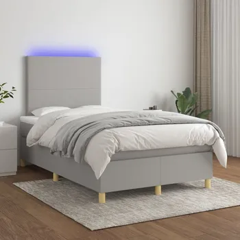 Postel vidaXL Box spring postel s matrací a LED 120 x 200 cm textil [3135262] Barva: světle šedá